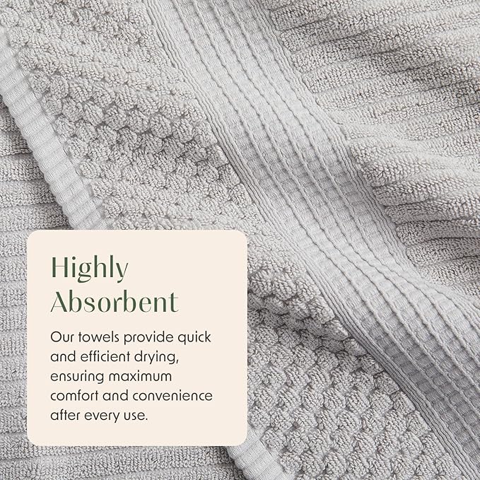 Springtree Home 100% Cotton Bath Towel Set of 4 | Super Soft & Absorbent with Quick-Dry Fibers | 4 Bath Towels | Textured and Durable Cotton | Krista Collection - High Rise Grey