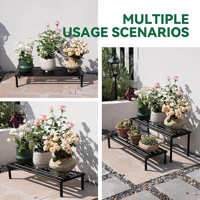 Metal Plant Stand, Rust-proof Aluminum Display Rack, Plants Display Stands Decoration Racks for Living Room Garden Balcony Patio (Black, 31.5Inch Low)