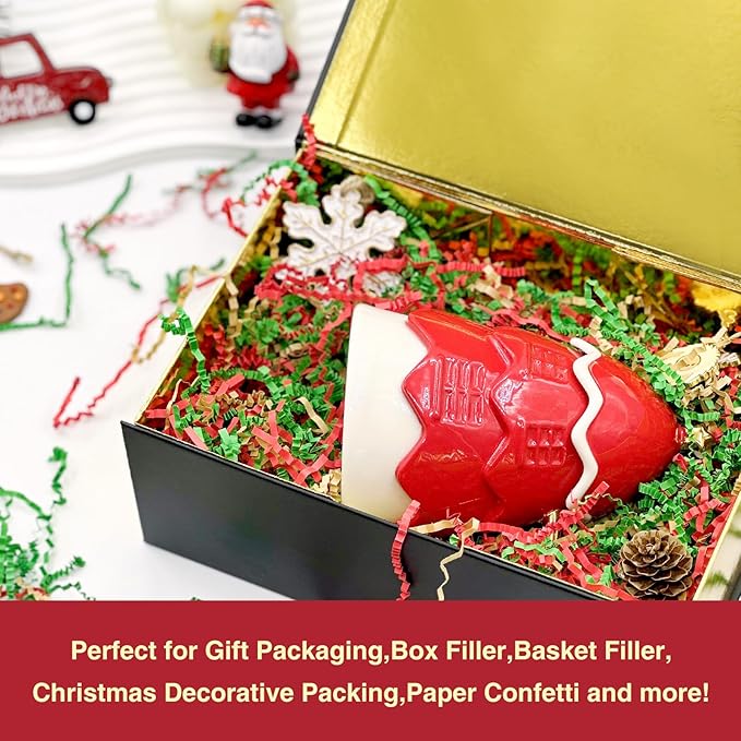 2LB Crinkle Cut Paper Shred Filler for Bag Gift Box Basket Confetti Paper Shreded Stuffing on Christmas Day Holiday(Green&Red&Kraft)