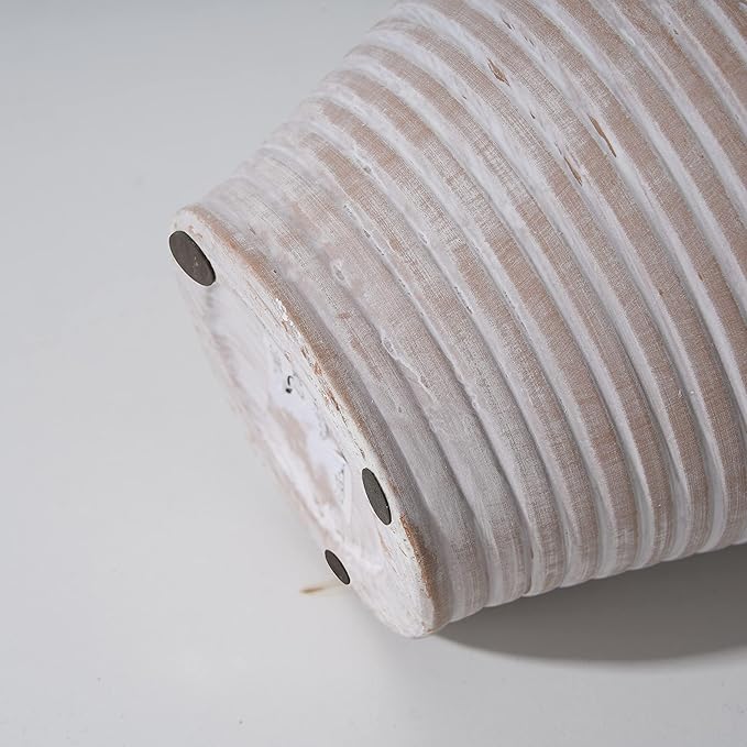 LUKA Ceramic Rustic Farmhouse Vase, 9.2 inch Whitewashed Terracotta Vase, Pottery Decorative Flower Vases,Clay Decorative Vases for Home Decor, Table, Living Room, Shelf, Mantel Decoration