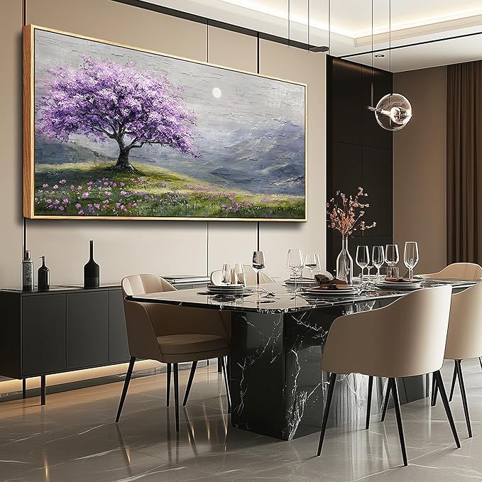 FUHAIHUA Wood Framed Canvas Wall Art For Living Room Large Wall Decor For Office Bedroom Decorations Purple Tree Pictures Farmhouse Painting Artwork Room Wall Mural Aesthetic Home Decor 30x60 In
