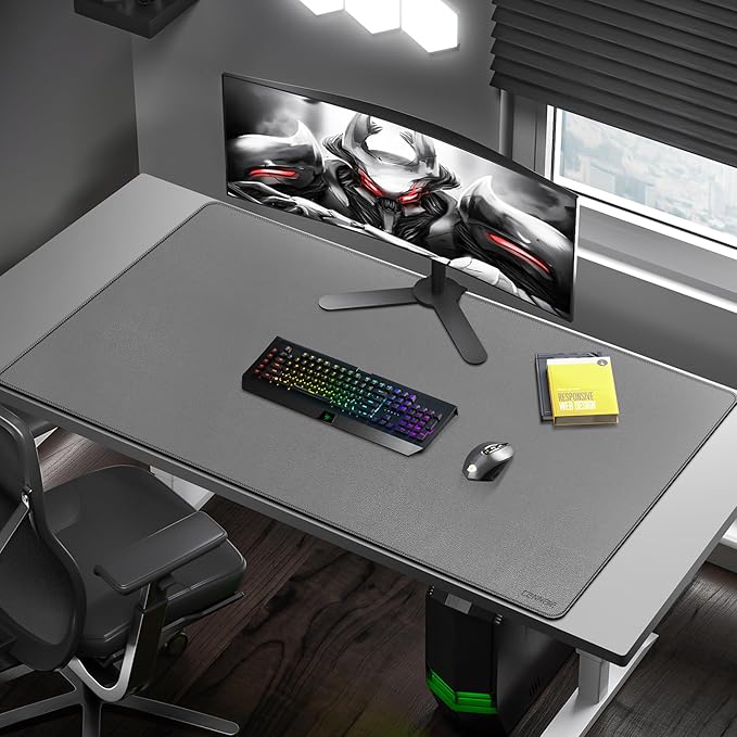 CENNBIE Leather Desk Mat, 59" x 27.5" Extra Large Desk Pad Blotter Protector, Extended Non-Slip Mouse Pad, Waterproof PU Leather Desk Mat on top of desks Large for Office and Home (Grey)