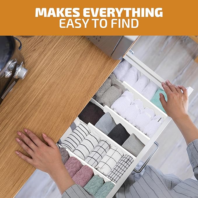 6 Pack Drawer Dividers 6 Inch High, 11”-17" Adjustable Bamboo Organizers Large Expandable Drawer Separators for Cloths, Dresser, Bedroom, Bathroom, Baby Drawer, Office & Kitchen Utensils (White)