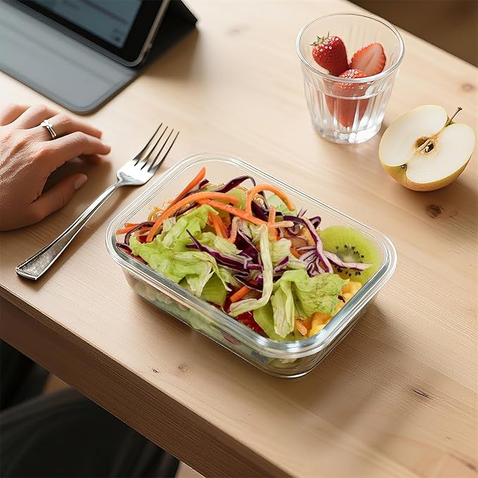 BAYZZ 10 Pack 22 oz Glass Meal Prep Containers, Glass Food Storage Containers with Airtight Lids, BPA-Free, Freezer and Microwave Safe, White