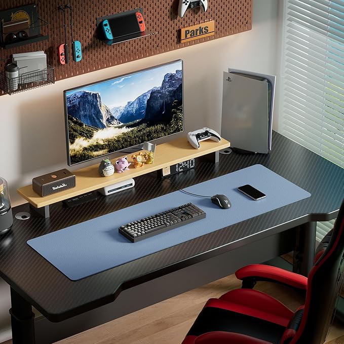 Aothia Leather Desk Pad Protector, Office Desk Mat, Large Mouse Pad, Laptop Desk Pad, Non-Slip PU Leather Desk Blotter, Waterproof Desk Writing Pad for Office and Home (Denim Blue, 55" x 17")