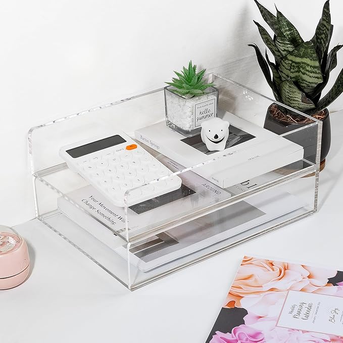 4 Pack Acrylic Paper Tray Organizer for Desk Clear File Organizer,Acrylic Desk Organizers and Accessories Sorter,Perfect for File Paper, Ipad, Letter, A4 Office File, Books, Notes.(Vertical)