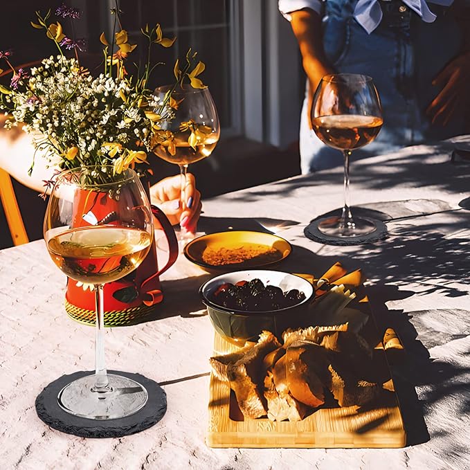 24 Pack Round Slate Drink Coasters, VIBRATITE 4 Inch Black Slate Stone Coasters Bulk Cup Coasters Laser Engraving Blanks with Anti-Scratch Bottom for Drink Coffee Bar Kitchen Home Decor