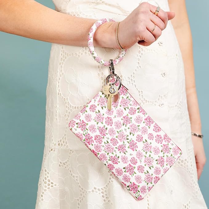 Oventure Large Silicone Pouch - Pink Peonies | Waterproof Zipper Bag & Holiday Gift for Women, Makeup & Travel