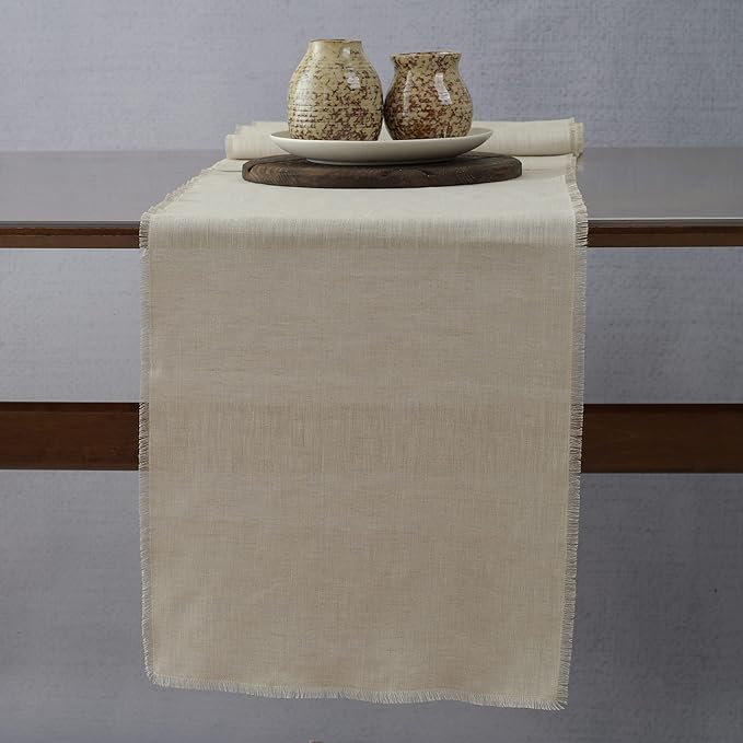 Linen Table Runner with Fringe- 14x55 Inch Natural, 100% Pure Linen Table Runner for Wedding, Party, Easter, Thanksgiving, Spring, Easter, Summer, Wedding – Machine Washable, Handmade