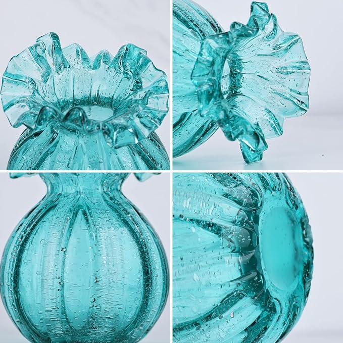 Blown Glass vase, Green Art Glass vase, Modern Art vase for Living Room, Kitchen, Wedding, Dining Table Center Table Decoration Flowers