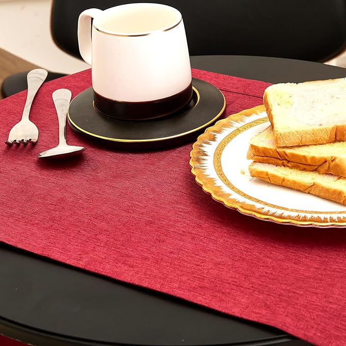 Mebakuk Linen Farmhouse Table Runner Large Burlap Style Soft and Waterproof Decorative Fabric Runner for Outdoor Wedding and Dinner (14 x 108 Inch, Red)