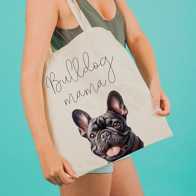 Dog Mama Tote Bag – Cute Dog Lover Canvas Bag, Reusable Shopping Shoulder Bag for Women, Pet Mom Gift,