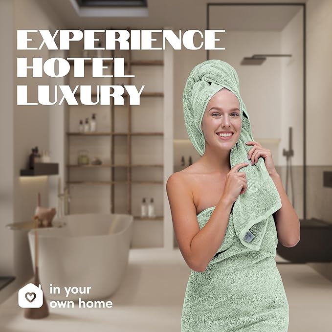 White Classic Luxury Bath Towels Set of 4 Large - 700 GSM Cotton Ultra Soft Bath Towels 27x54 | Highly Absorbent and Quick Dry | Hotel Towels for Bathroom Luxury, Plush Sage Green