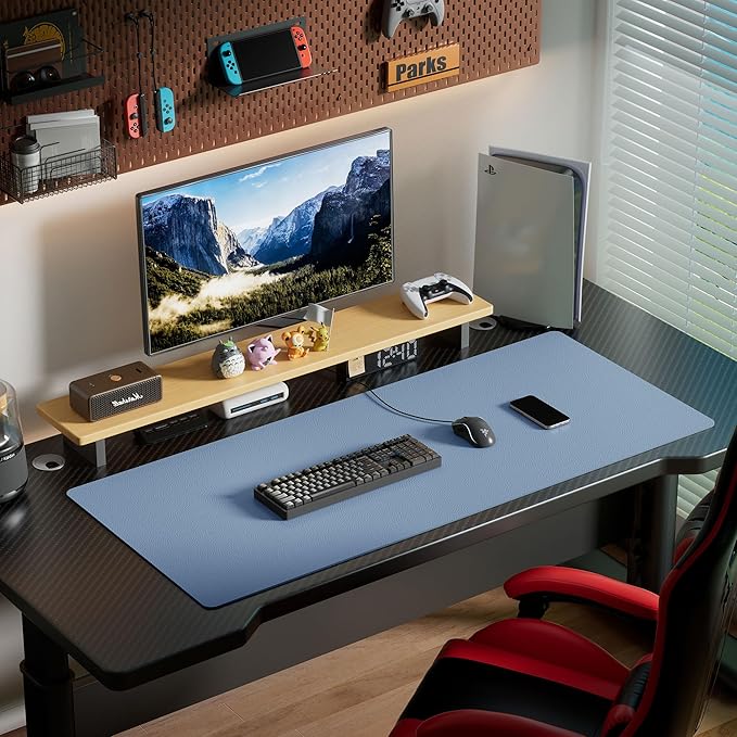 Aothia Leather Desk Pad Protector, Office Desk Mat, Large Mouse Pad, Laptop Desk Pad, Non-Slip PU Leather Desk Blotter, Waterproof Desk Writing Pad for Office and Home (Denim Blue, 55" x 24")