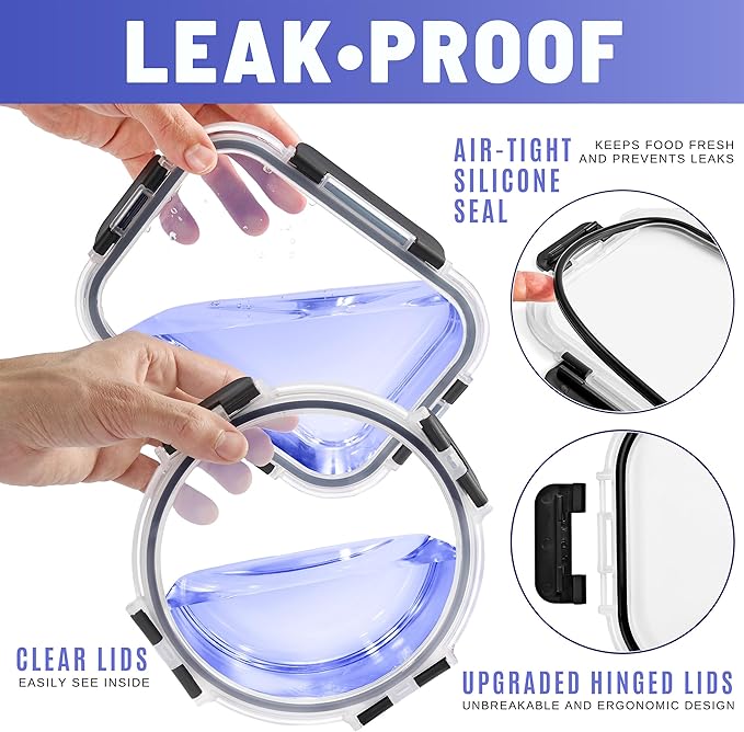 Sorbus Glass Meal Prep Containers, Dishwasher and Oven Safe Reusable Meal Prep Containers, Freezer Safe Glass Food Storage Containers with Airtight Lids