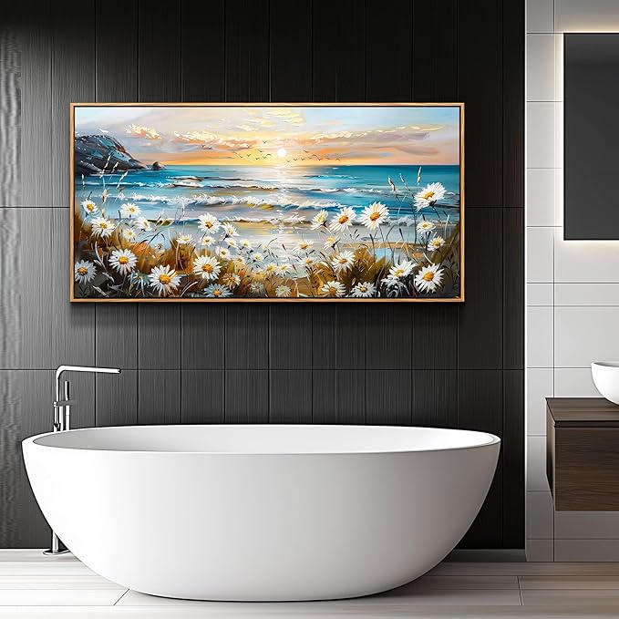 PHAOHUAXM Large Canvas Wall Art Flowers Farmhouse Bedroom Wall Painting Wall Decor For Living Room Office Marine Landscape Print Nature Beach picture Artwork Poster Modern Home Decorations 24x48 In