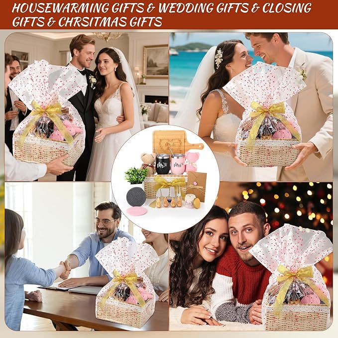 Wedding Gifts Basket for Couples, 21 Pieces Mr and Mrs Gifts for Wedding Party Bride Shower Women Men Housewarming Closing Gift Ideas