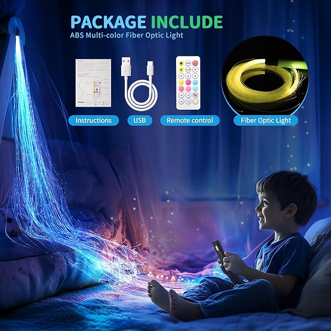 OUTREE Fiber Optic Light with RGB Remote Control, USB Rechargeable, Fiber Optic Lamp with 7 Colors 23 Lighting Effects, Sensory Room Must Haves for Bedroom, Home Decor, Party & Nightlight