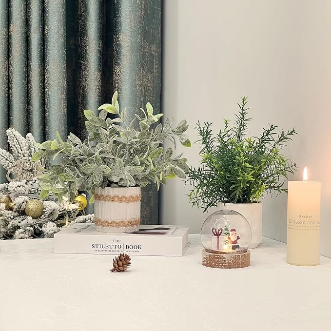 4 Pack Small Fake Plants in Pulp Pots for Home Decor, Rustic Artificial Plants Indoor, Faux Plants Indoor for Bathroom Kitchen Office Desk Shelf Farmhouse Room Decor