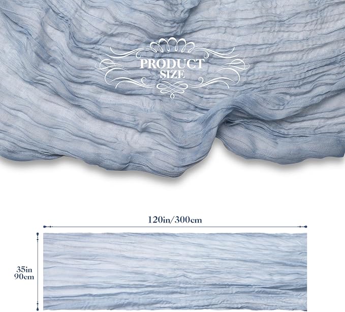 Le courant 10Ft Cheesecloth Table Runner, Rustic Boho Gauze Cheese Cloth Runner Table Runner for Weddings Bridal Baby Shower Birthday Holiday Parties Home Decor, Dusty Blue