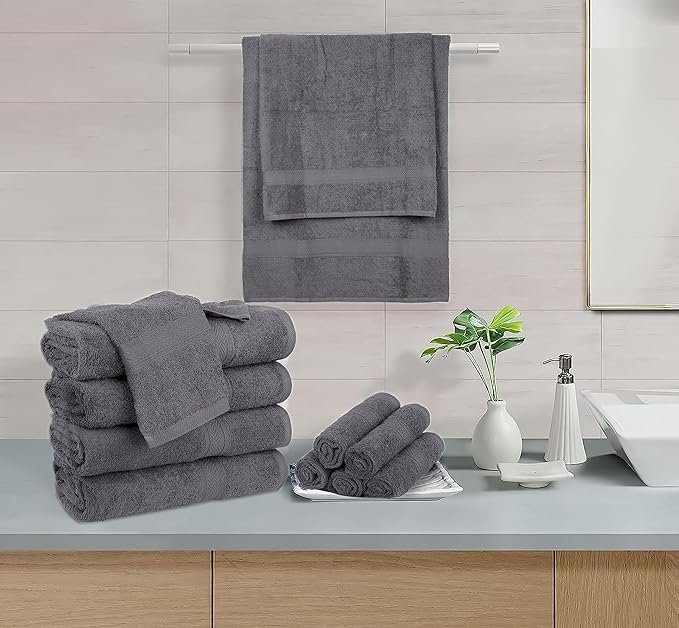 Hillfair 24 Piece Bath Towel Set - 100% Cotton - 2 XXL, 4 Bath, 6 Hand, 4 Fingertip, 8 Washcloths: Platinum