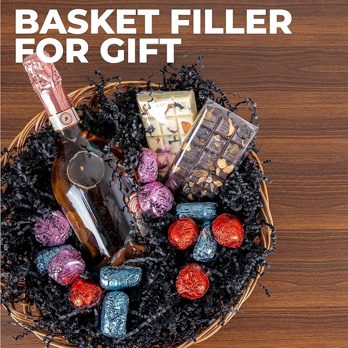 mxxkms 2.2LB Bulk Black Crinkle Paper Filler - Jumbo Shredded Paper for Gift Baskets, Gift Box Stuffing, Wedding, Birthday Party Decorations Packing