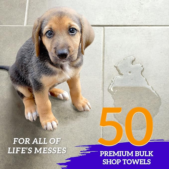 GREEN LIFESTYLE Blue Shop Towels 12x14, 50 Pack, 100% Cotton Super Absorbent & Durable Shop Rags, Reusable Shop Rags Bulk, Multipurpose Cleaning Towels for Automobiles, Industries, Garage and Home