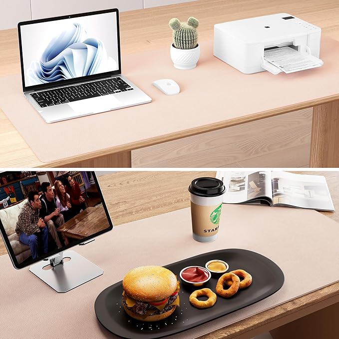 Aothia Double-Sided Desk Pad – 35.4" x 15.7" Leather Desk Mat with Eco Cork Protector, Large Mouse Pad, Waterproof Desk Blotter for Office/Home (Pink)