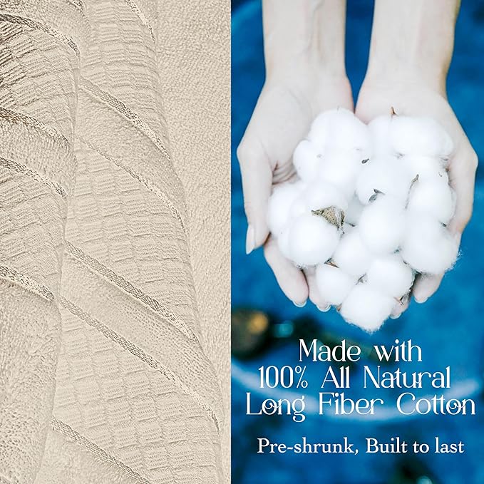 Premium Towel Set: Super absorbent, quick-drying, soft, plush. Features hanging loop, fade-resistant, eco & skin-friendly dyes. Luxury dobby design for bath or spa. (Beige, Bath Towel Set of 4)