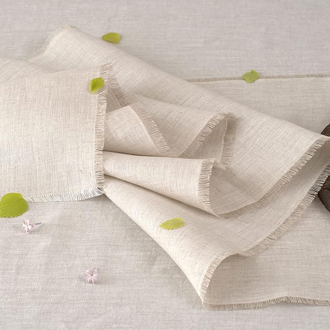 Linen Table Runner with Fringe- 14x48 Inch Natural, 100% Pure Linen Table Runner for Wedding, Party, Easter, Thanksgiving, Spring, Easter, Summer, Wedding – Machine Washable, Handmade