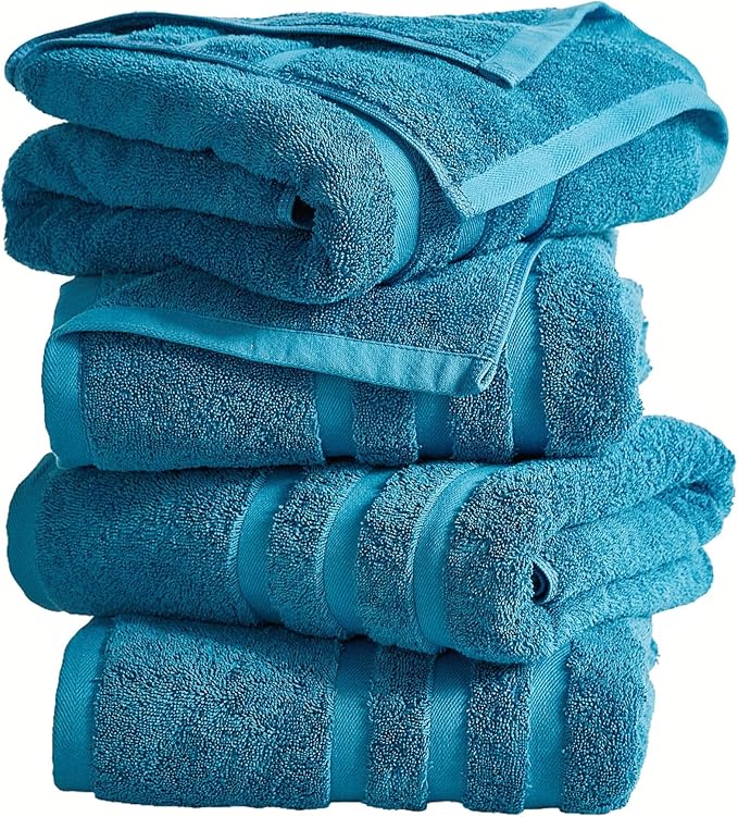 Cotton Bath Towel – Large 30x60 Inches, Soft, Thick & Absorbent Towel for Bathroom, Spa, or Home Use (Blue, 4 Pack – 30"x60")