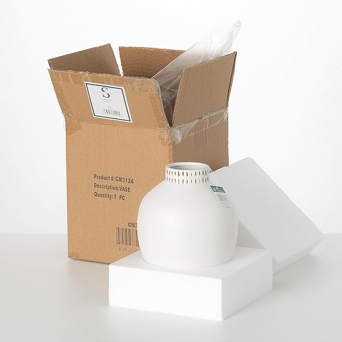 Sullivans Textured 8" Tall Round Vase, Modern Home Decor, White Flower Vase, Vases for Real or Fake Flowers, Living Room, Bedroom, and Office Decor, Decorative Ceramic Vases for Room Decor, (CM3124)