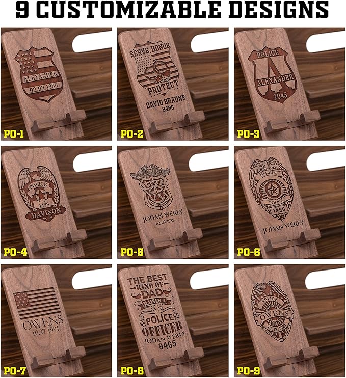 Phone Docking Station For Police Officers - Handmade Unique Nightstand Organizer For Policeman's Accessories - Personalized Gift Ideas for Dad, Grandpa, Husband, Boyfriend on Fathers Day, Anniversary