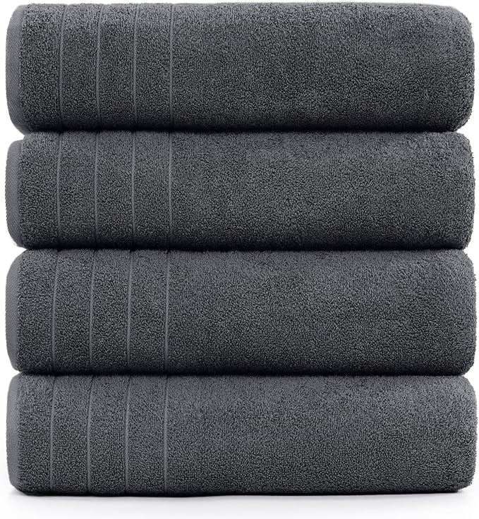DAN RIVER Bath Towels Set of 4, 30 x 60 Inches, 100% Cotton, Larger & Lighter Weight, Quicker to Dry, Super Soft and Absorbent, Ideal Hotel Towels for Daily Use, Dark Grey