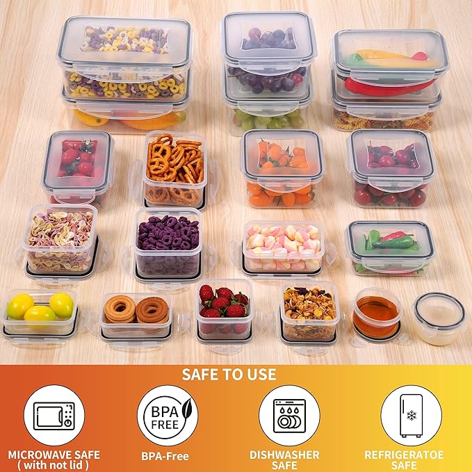 40 PCS Plastic Food Storage Containers with Lids Airtight, BPA-Free Leakproof Meal Prep Containers Reusable,Microwave & Dishwasher & Freezer Safe,Includes Labels & Pen