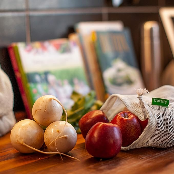 6 Reusable Produce Bags Grocery Washable | Organic Cotton Mesh Produce Bags | Double-Stitched & Tare Weigh | Mesh bags for vegetables | Cotton Produce Bags Reusable Washable | Produce bag (3 sizes)