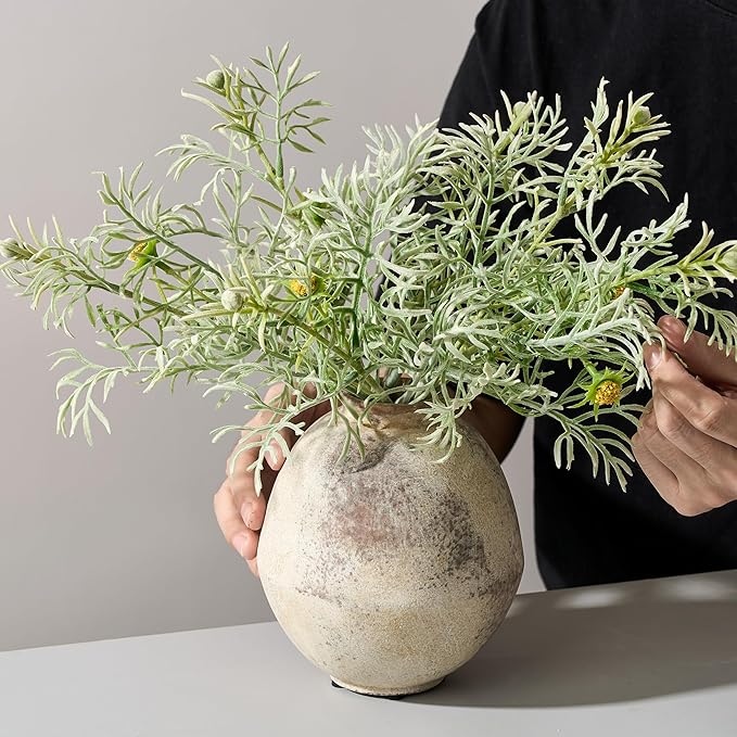 Ceramic Flower Vase, 6.22 Inch Rustic Farmhouse Vase Home Decor, Handcrafted Vintage Pottery Vase, Small Terracotta Vases for Living Room, Table, Shelf, Fireplace-Natural Brown