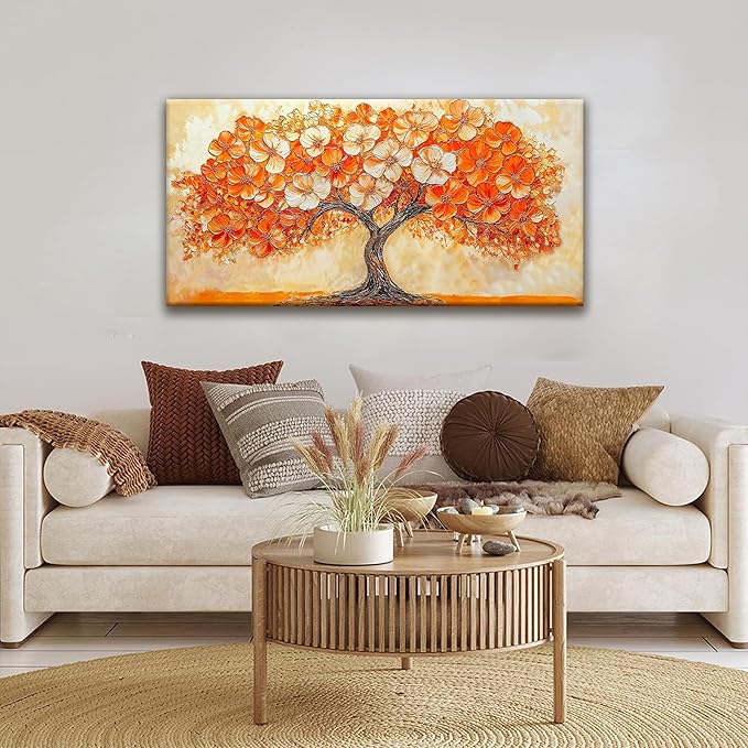Suconvng Abstract Wall Art Prints Picture Tree Canvas Art Wall Decor Painting Orange Tree Wall Art Bedroom Bathroom Office Home Decor 20" X 40" Ready To Hang