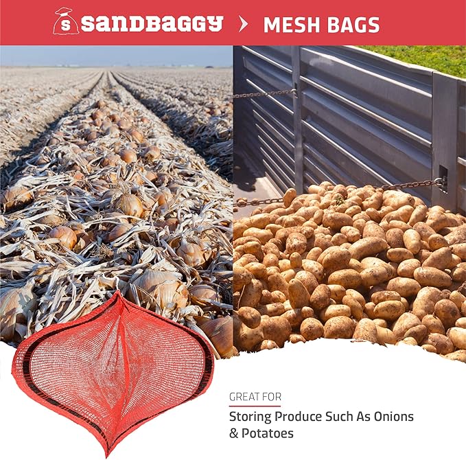 Sandbaggy Mesh Onion Produce Bags | 15" x 25 Inch | 50 lb Capacity | Breathable Fabric | Great for Packaging Produce & Fruit
