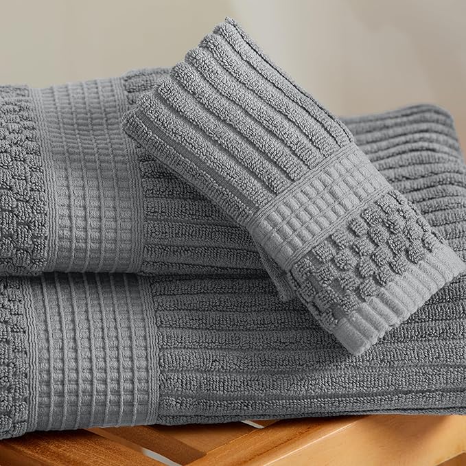 Springtree Home 100% Cotton Bath Towel Set of 4 | Super Soft & Absorbent with Quick-Dry Fibers | 4 Bath Towels | Textured and Durable Cotton | Krista Collection (Ultimate Grey)