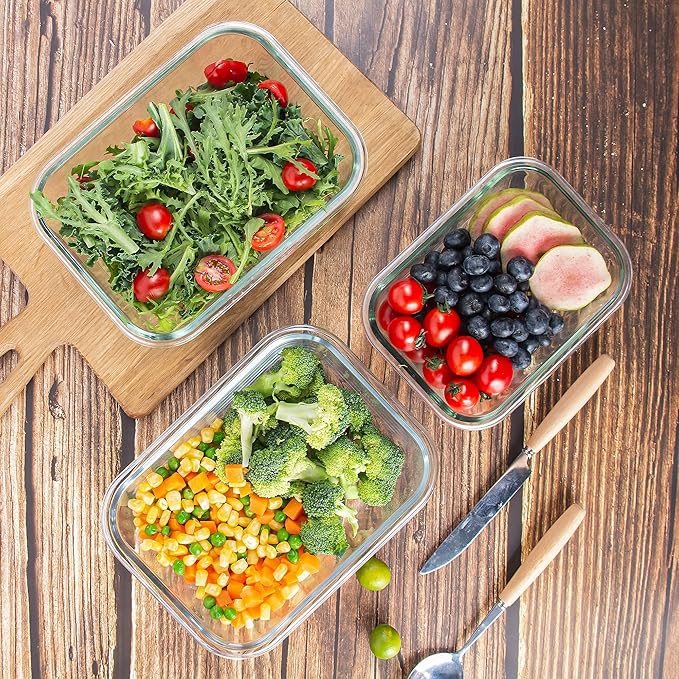 10 Pack Glass Food Storage Containers with Lids, Reusable Meal Prep Containers for Lunch, Airtight Glass Container Sets with Lids, Leak Proof, Microwave & Freezer Safe (34oz & 12oz)