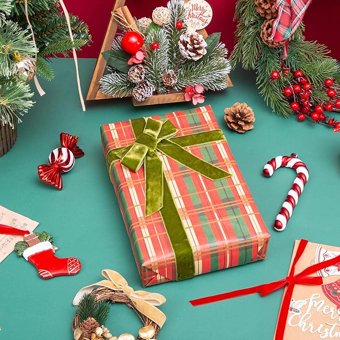 Vintage Moss Green Velvet Ribbon Christmas Ribbon for Gift Wrapping Crafts Christmas Tree Ornaments Garland Decorations, 1 Inch X 25Yd