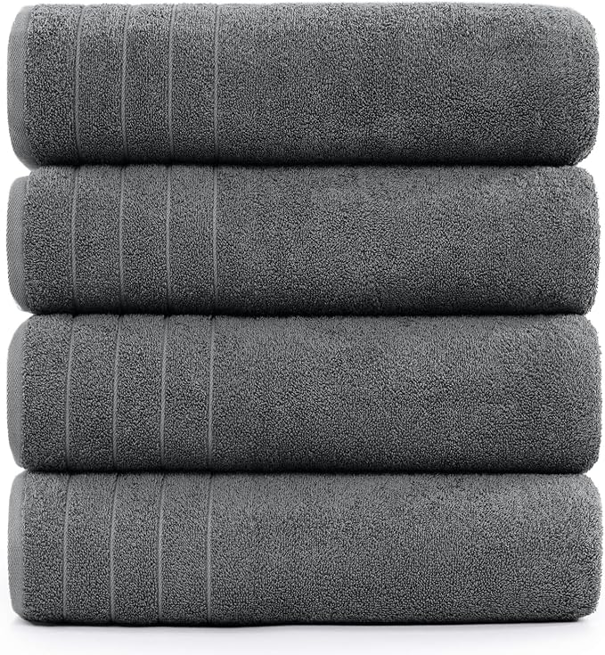 DAN RIVER Bath Towels Set of 4, 30 x 60 Inches, 100% Cotton, Larger & Lighter Weight, Quicker to Dry, Super Soft and Absorbent, Ideal Hotel Towels for Daily Use, Gray
