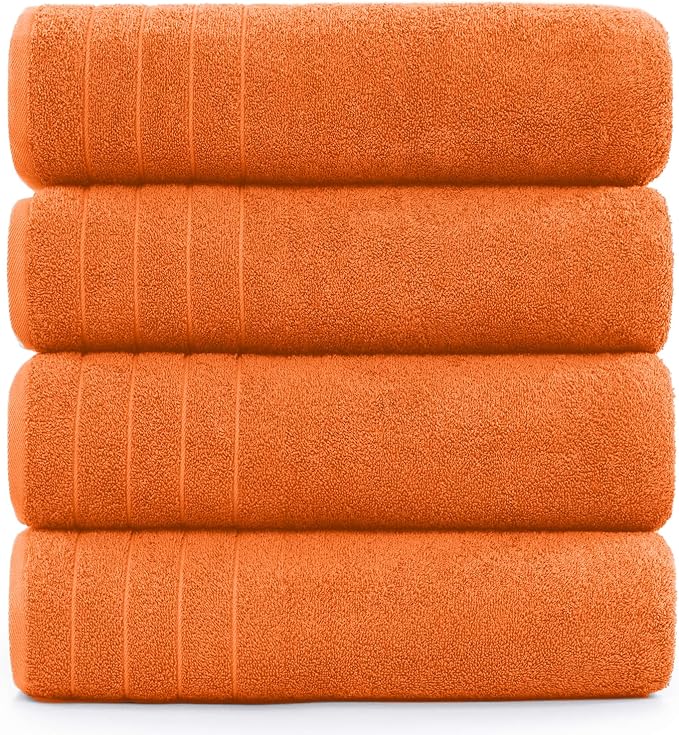DAN RIVER Bath Towels Set of 4, 30 x 60 Inches, 100% Cotton, Larger & Lighter Weight, Quicker to Dry, Super Soft and Absorbent, Ideal Hotel Towels for Daily Use, Orange