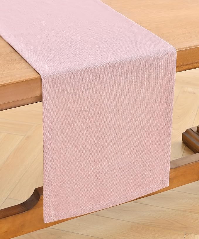 Wracra Linen Style Table Runner, Rustic Farmhouse Pink Table Runners 48 Inches Long, Handcrafted Table Runner for Fall, Winter - Everyday Use and Machine Washable