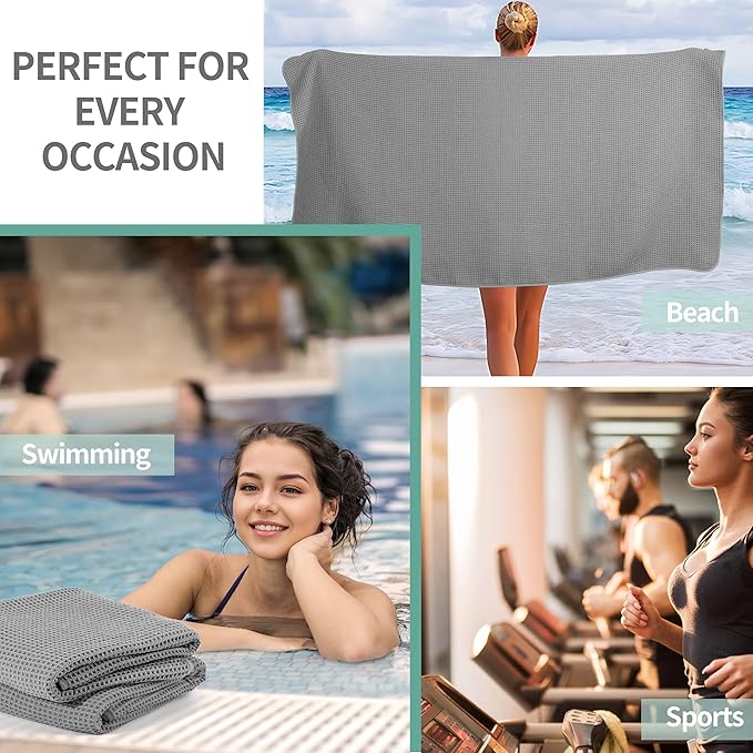 New Microfiber Waffle Bath Towels, 2 Pieces, Oversized, Soft, Absorbent, Fast Drying, Lint Free (Gray)