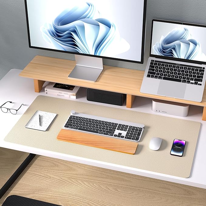 Aothia Leather Desk Pad Protector, Office Mat, Large Mouse Pad, Non-Slip PU Leather Blotter, Laptop Desk Pad, Waterproof Writing Pad for Office and Home (Beige, 31.5" x 15.7")