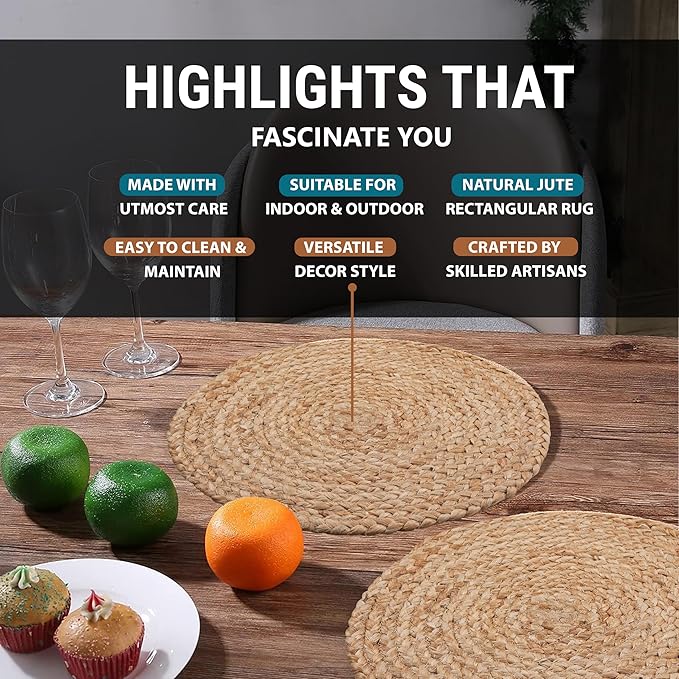 Craft Trade Set of 6 Round Woven Placemats Rattan Boho Hyacinth Farmhouse Wicker Placemats for Dining Table Indoor Outdoor Dining Table Mat (13 Inch Diameter)