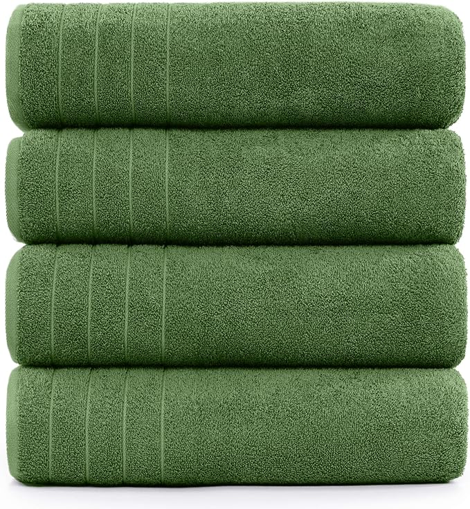 DAN RIVER Bath Towels Set of 4, 30 x 60 Inches, 100% Cotton, Larger & Lighter Weight, Quicker to Dry, Super Soft and Absorbent, Ideal Hotel Towels for Daily Use, Sage Green