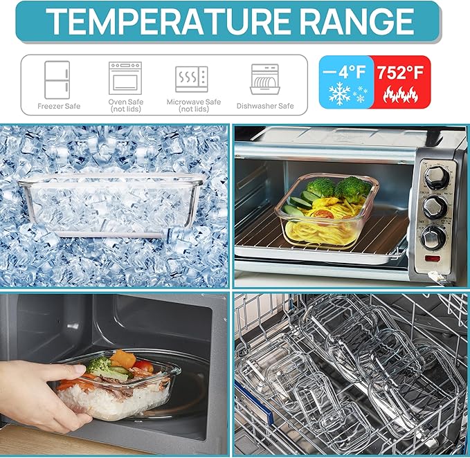 Vtopmart 5Pack 22oz Glass Storage Containers with Lids, Glass Meal Prep Food Container Sets with Snap Airtight Lids for Microwave, Oven, Freezer and Dishwasher, Green